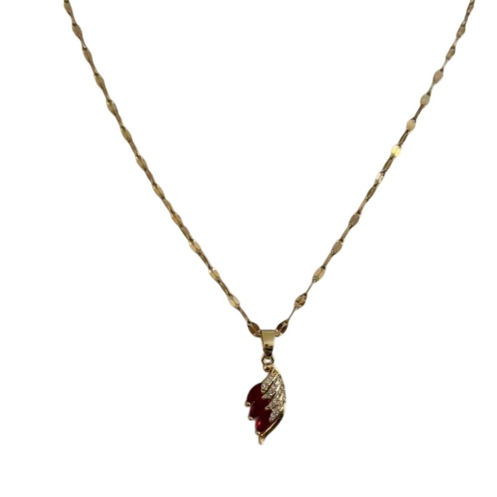Gold Angel Wing Pendant Necklace Red Crystal Dainty Women Jewelry - Picture 3 of 6